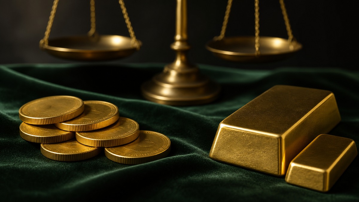 Gold investment coins and gold bars arranged side by side for comparison.